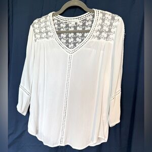 John Paul Richard, Large White Top with Embroidery and Lace, Long Sleeve